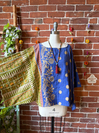 OOAK Spring Collection - Reversible Cosmic Drift Kantha Poncho Top - 2 Tops in 1!