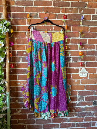 Coffee In The Morning Kantha Ruffle Wide Leg Lounge Pants - Fits up to 2X - Fair Trade Made