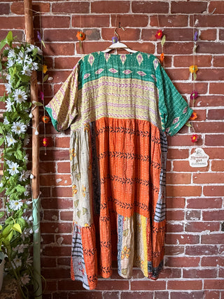 Coffee In The Morning Kantha Dress - Fits up to 3X - 100% Cotton- Fair Trade Made
