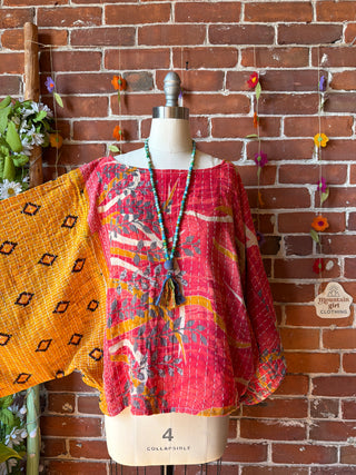OOAK Summer Collection - Reversible Cosmic Drift Kantha Poncho Top - 2 Tops in 1