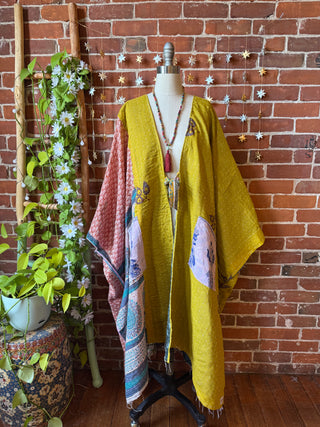 OOAK Autumn Collection-Reversible Stardust Kantha Ruana Jacket With Pockets