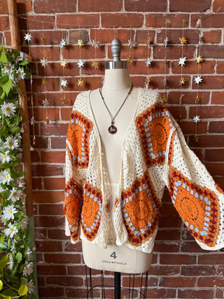 Bohemian Luna Butterfly Crochet Granny Square Sweater