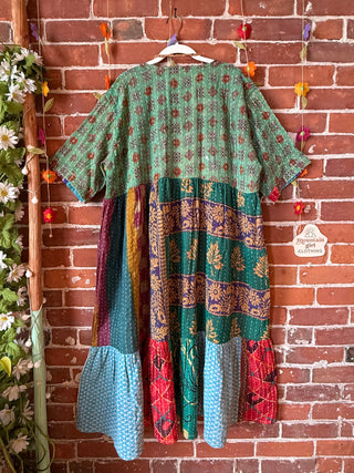 Coffee In The Morning Kantha Dress - Fits up to 3X - 100% Cotton- Fair Trade Made