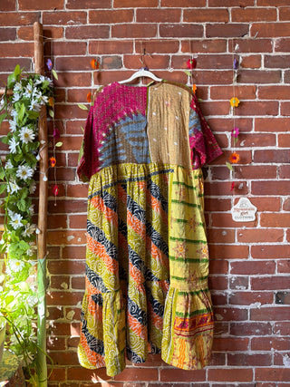 Coffee In The Morning Kantha Dress - Fits up to 3X - 100% Cotton- Fair Trade Made