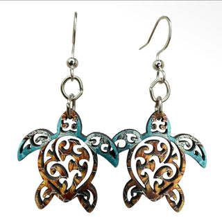 Wooden Sea Turtle Earrings- Made in The USA- Final Sale