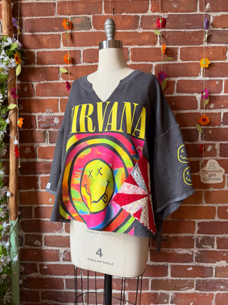 OOAK Summer Collection- Upcycled Patchwork Nirvana Hi Lo Sweatshirt