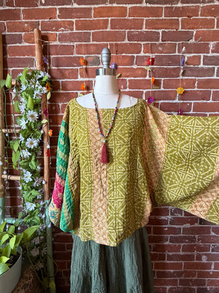 OOAK Summer Collection - Reversible Cosmic Drift Kantha Poncho Top - 2 Tops in 1