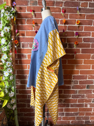 OOAK Autumn Collection - Upcycled Flower Patchwork Hi Lo Kantha Poncho Top 🌼