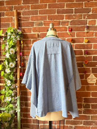 OOAK Spring Collection - Upcycled Kantha Peace Sign Patch Patchwork Poncho Style Top ☮️