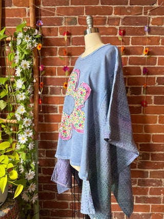 OOAK Autumn Collection - Upcycled Flower Patchwork Hi Lo Kantha Poncho Top 🌼
