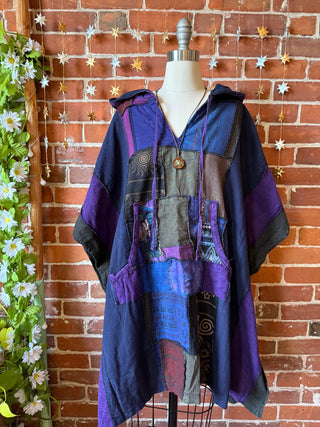 Juniper Patchwork Poncho Hoodie - Purple Tones