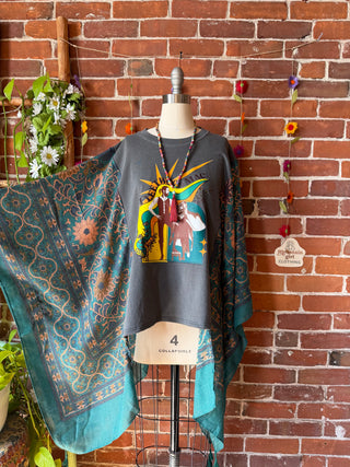 Fleetwood Mac Hybrid Boho Print Hi Lo Poncho Top