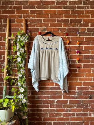 Embroidered Upcycled Vine Flowy Poncho