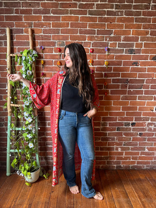 Size Medium/Large Upcycled Dolly Parton Inspired Floral Kimono