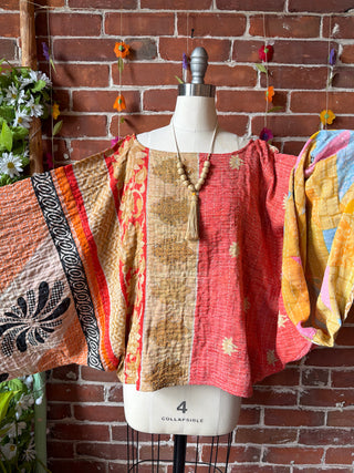 OOAK Summer Collection - Reversible Cosmic Drift Kantha Poncho Top - 2 Tops in 1!
