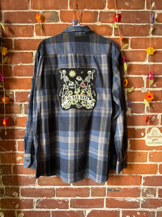 OOAK Autumn Collection- Unisex Size Upcycled Kantha Detail Button Up Plaid "No Bad Days"