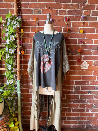 Rolling Stones Inspired Tie Dye Sage Embroidered Hi Lo Top