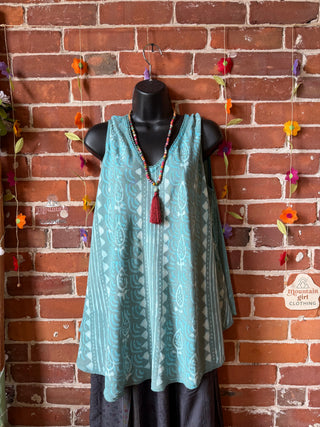Turquoise Moon Batik Festival Tank Top - Fair Trade Made - Final Sale