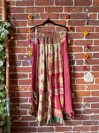 Coffee In The Morning Kantha Ruffle Wide Leg Lounge Pants - Fits up to 2X - Fair Trade Made