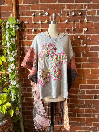 OOAK Autumn Collection - Upcycled Flower Patchwork Hi Lo Kantha Poncho Top 🌼