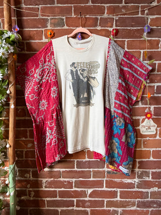OOAK Autumn Collection- Upcycled Fleetwood Mac Inspired Kantha Poncho Tee