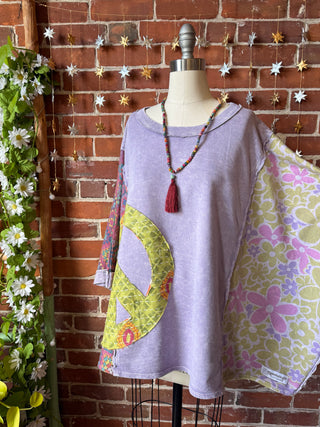 OOAK Winter Collection - Upcycled Kantha Peace Sign Patchwork Poncho Style Top 🌼