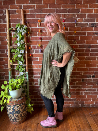 Autumn Skies Stonewashed Flowy Poncho Tunic - Multiple Colors Available- Fair Trade Made