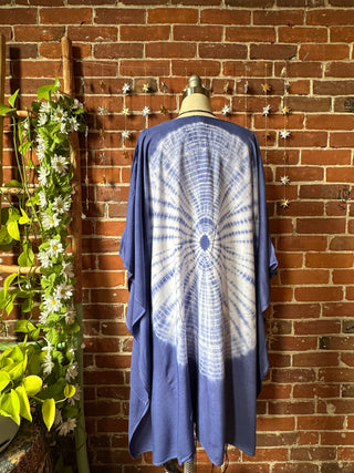 Dark Star Tie Dye Hi Lo Flowy Poncho Top- Indigo