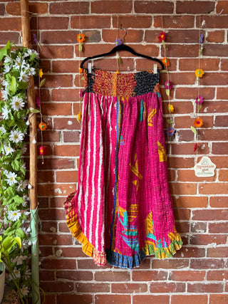 Coffee In The Morning Kantha Ruffle Wide Leg Lounge Pants - Fits up to 2X - Fair Trade Made