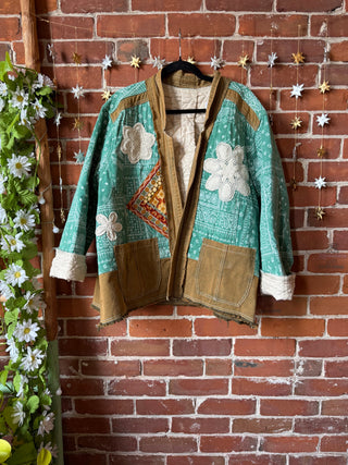 OOAK Winter Collection - Oversized Upcycled Quilted Patchwork Jade Paisley Jacket