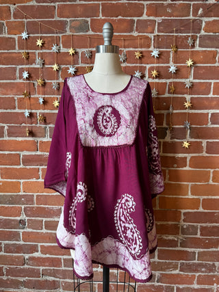 Paisley Artemis Batik Poncho Top - Maroon