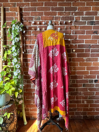 OOAK Autumn Collection-Reversible Stardust Kantha Ruana Jacket With Pockets