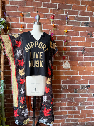 OOAK Summer Collection- Upcycled Support Live Music Hi Lo Kantha Poncho Tee