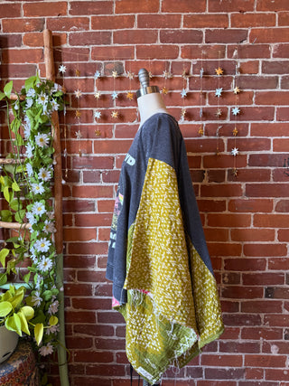 OOAK Winter Collection- Upcycled Pink Floyd Inspired Kantha Poncho Sweatshirt