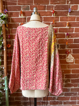 OOAK Summer Collection - Reversible Cosmic Drift Kantha Poncho Top with Luna Butterfly- 2 Tops in 1