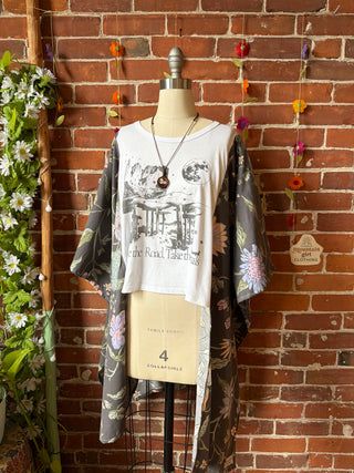 OOAK Summer Collection- Upcycled Take The Trails Floral Butterfly Patch Hi Lo Cropped Hybird Poncho