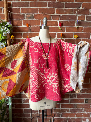 OOAK Spring Collection - Reversible Cosmic Drift Kantha Poncho Top - 2 Tops in 1!