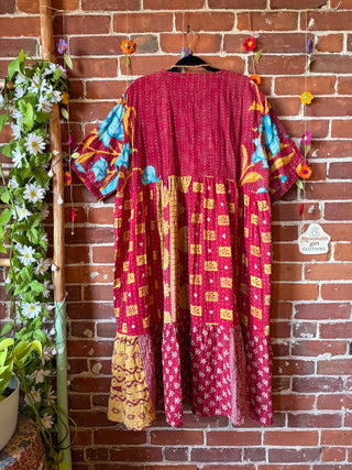 Coffee In The Morning Kantha Dress - Fits up to 3X - 100% Cotton- Fair Trade Made