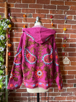 Harvest Bloom Suzani Embroidered Hooded Jacket - Fair Trade Made- Multiple Colors Available- 100% Cotton
