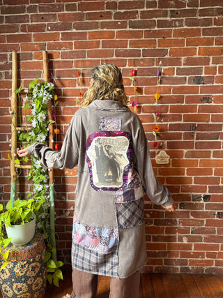 OOAK Summer Collection - Upcycled Fleetwood Mac Patchwork Print Long Button Up Duster