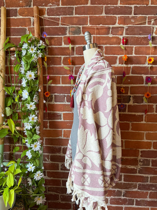 Pink Sky Fringe Cocoon Shawl Kimono - 100% Cotton