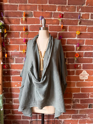 Earth & Sky Linen Cowl Poncho Top - Made in Italy - Multiple Colors Available