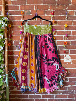 Coffee In The Morning Kantha Ruffle Wide Leg Lounge Pants - Fits up to 2X - Fair Trade Made