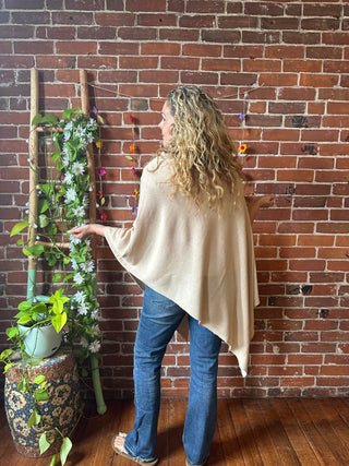 100% Cotton Autumn Stroll Poncho - Beige