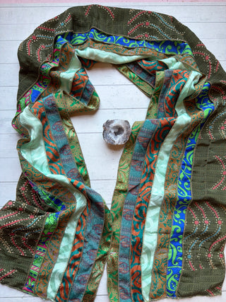 OOAK Summer Collection- Upcycled Seven Panel 100% Silk Sari Scarf - Fair Trade Made