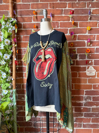 OOAK Summer Collection- Upcycled Rolling Stones Inspired Patchwork Poncho Top