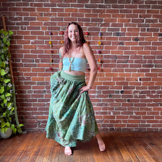 Greens - Yoga Waistband Patchwork Boho Festival Skirt / Dress