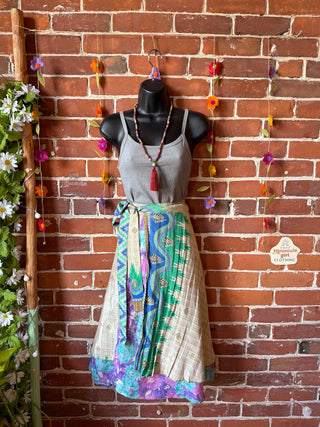 Size Small-Large Reversible Upcycled Sari Silky Wrap Skirt - Fair Trade Made