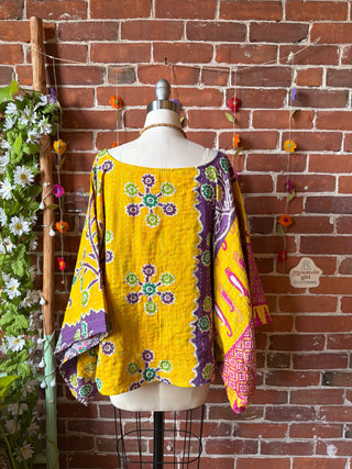 OOAK Spring Collection - Reversible Cosmic Drift Kantha Poncho Top - 2 Tops in 1!