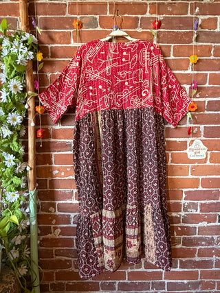 Coffee In The Morning Kantha Dress - Fits up to 3X - 100% Cotton- Fair Trade Made